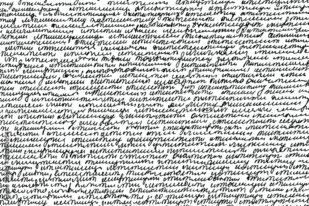 Grunge texture of handwritten text of poems. Monochrome background of handwritten, unreadable, illegible text. 