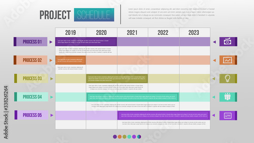 Project schedule chart daily and weekly timetable infographic design template.Overview planning timeline business vector illustration.