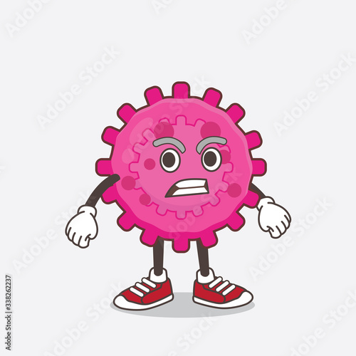 Pink Virus cartoon mascot character with angry face