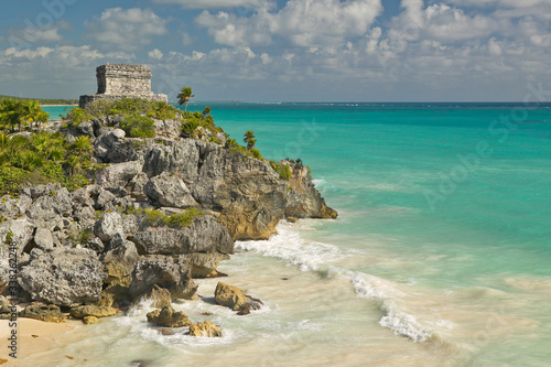 Templo del Dios del Viento Mayan ruins of Ruinas de Tulum (Tulum Ruins) in Quintana Roo, Yucatan Peninsula, Mexico