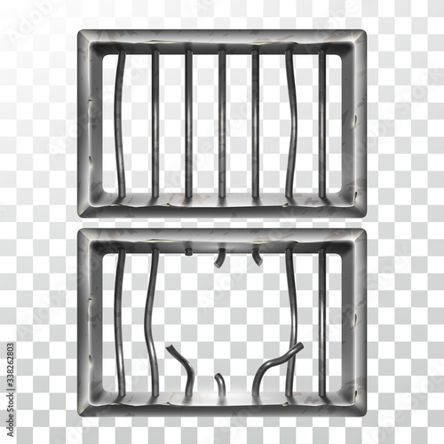 Prison Window And Broken Metallic Bars Set Vector