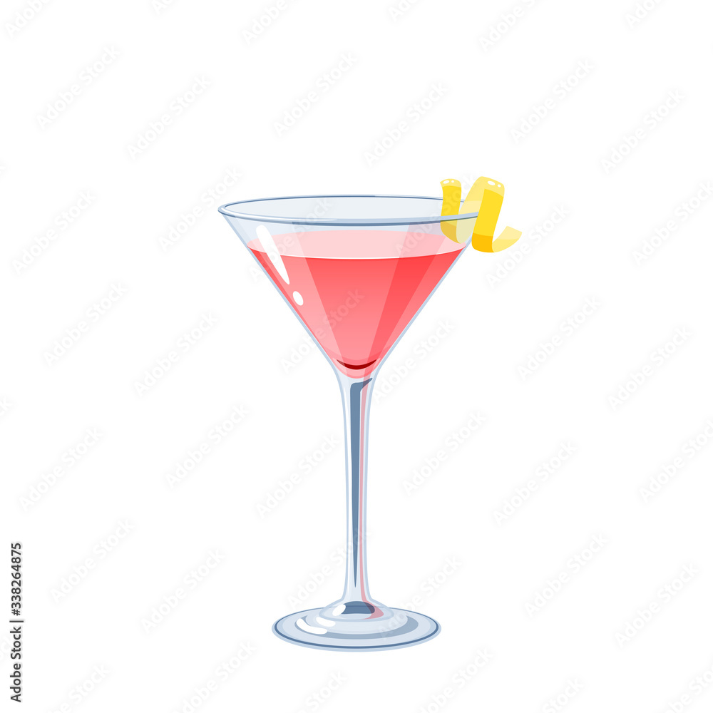 Alcoholic cocktail in martini glass, vector illustration cartoon icon isolated on white.