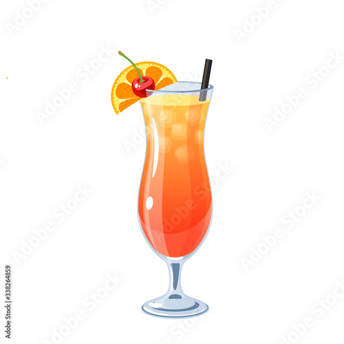 Alcoholic cocktail in hurricane glass, vector illustration cartoon icon isolated on white.