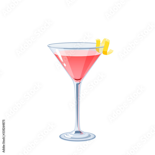 Alcoholic cocktail in martini glass, vector illustration cartoon icon isolated on white.