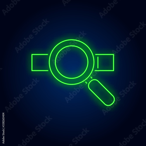 Loupe and address bar neon sign. User interface search icons design. Night bright neon sign, colorful billboard, light banner. Vector illustration in neon style.