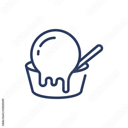 Melting ice cream scoop thin line icon. Bowl, spoon, summer menu, refreshment isolated outline sign. Food and dessert concept. Vector illustration symbol element for web design and apps