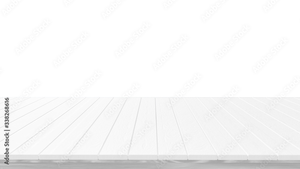 Empty white wooden table top isolated on white background, Table space display or montage product or present content advertising banner product design mockup. Shallow DOF ,3D illustration