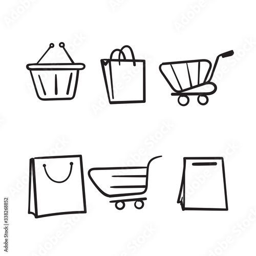 doodle Set of shopping cart icons. Collection of web icons for online store, from various cart icons in various shapes.vector