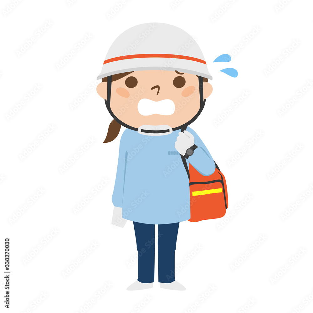 慌ててる女性の救急救命士のイラスト。 慌ててる女性の救急救命士のイラスト。