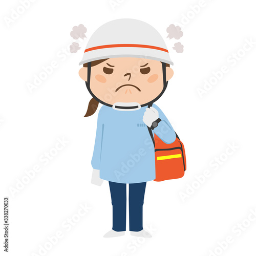 怒ってる女性の救急救命士のイラスト。