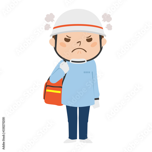 怒ってる男性の救急救命士のイラスト。