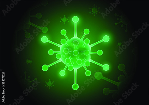 Abstract of virus cells concept and close up for Coronavirus 2019 and SARS pandemic risk and dangerous asian ncov corona virus.