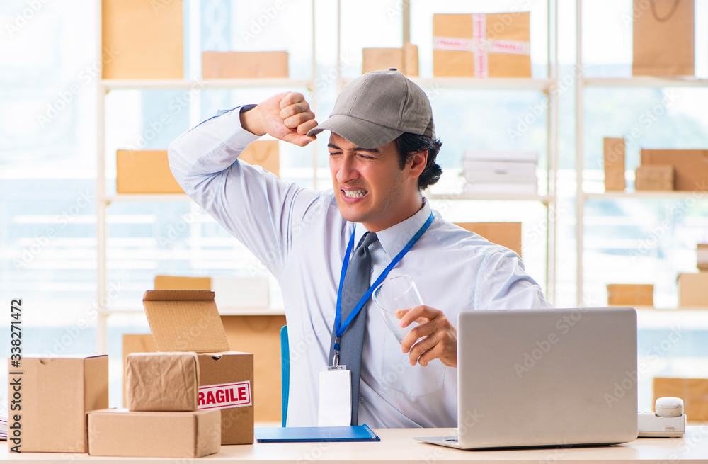 Male employee working in box delivery relocation service Male employee working in box delivery relocation service