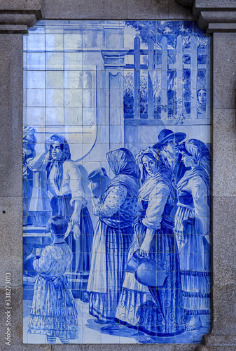 19th-century azulejo tilework in the main hall of Porto Sao Bento train station in Porto  Portugal famous for the tiles