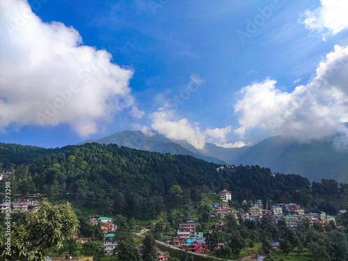 Dharmshala india beautiful mountain seen between clouds of india ,himachal pradesh,