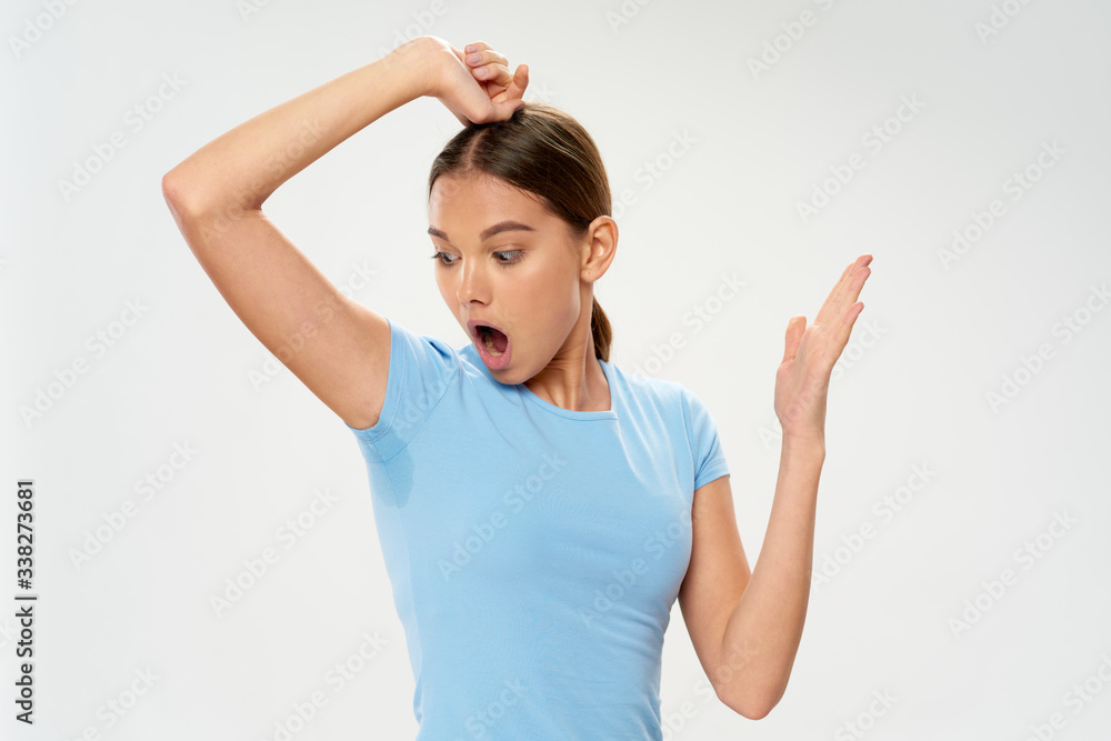 young woman with hands up young woman with hands up
