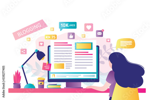 Blogging on desktop computer. Content development for online news, blogs and website, copywriting concept