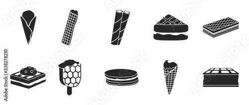 Cream waffle vector black set icon.Vector illustration icon waffle cake.Isolated black set of cream dessert and chocolate food.
