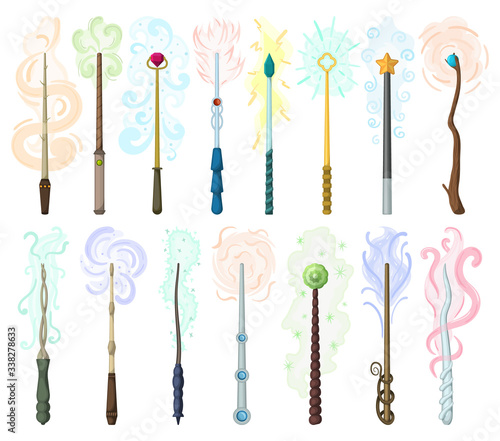 Magic wand isolated cartoon set icon. Cartoon vector set icon wizard stick . Vector illustration magic wand on white background.