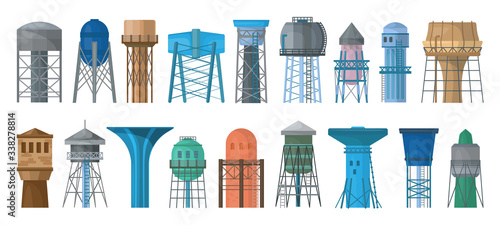 Water tower vector cartoon set icon. Vector illustration tank reservoir on white background. Isolated cartoon set icon water tower .