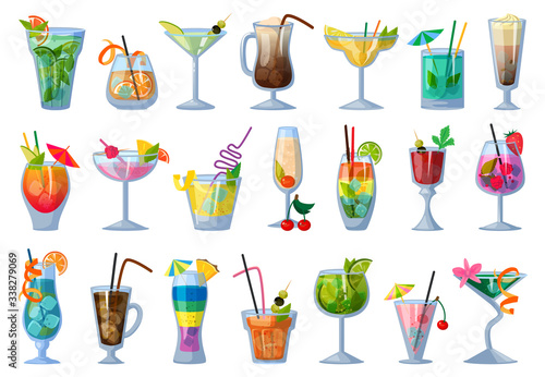 Summer cocktail vector illustration on white background. Vector cartoon set icon fresh drink . Isolated cartoon set icon summer cocktail.