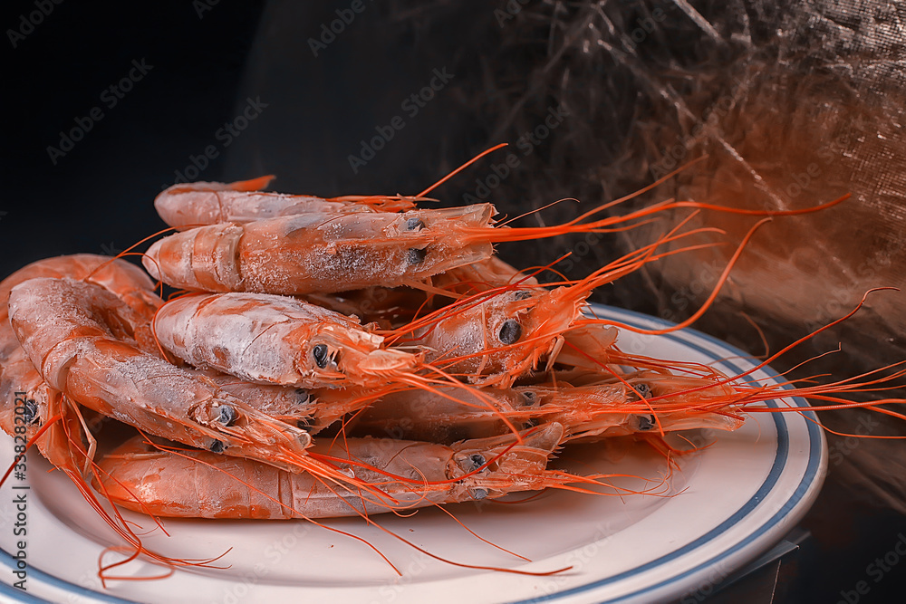 frozen king prawns, macro background seafood, fresh red prawns frozen king prawns, macro background seafood, fresh red prawns