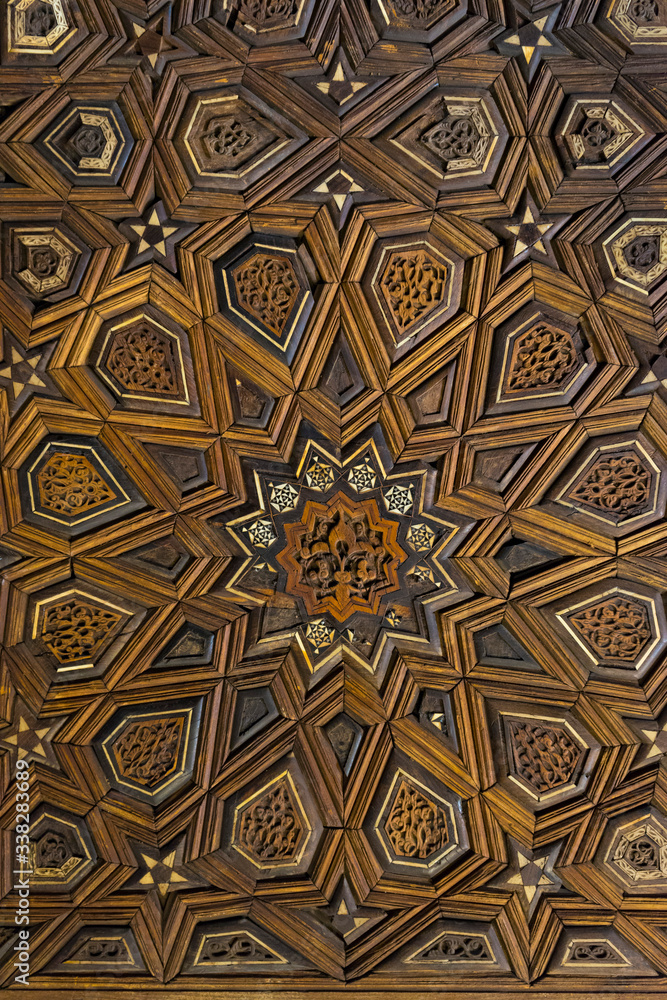 Beautiful geometric wood pattern of Arabic style. Traditional islamic art. 