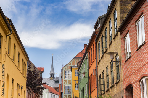 Colorful facades of old houses in Haderslev, Denmark