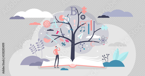 Education tree vector illustration. Knowledge plant flat tiny persons concept