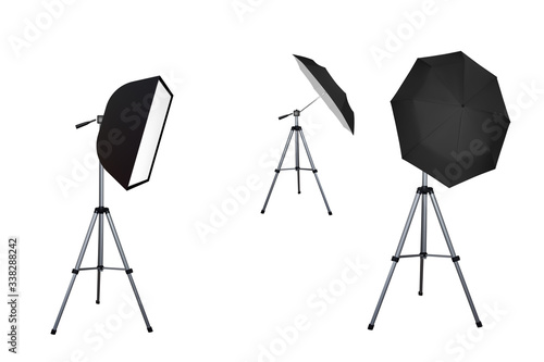 Soft box and black umbrella reflectors