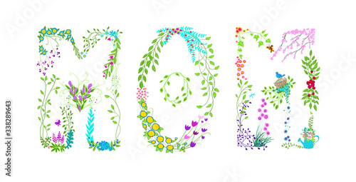 Canvas Print Mother's day or mom typography design, cute flowers and floral designs for happy