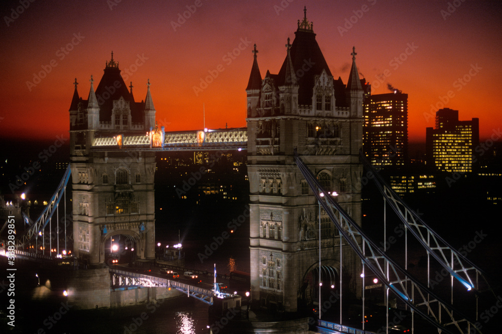 Tower Bridge at sunset, London, England
