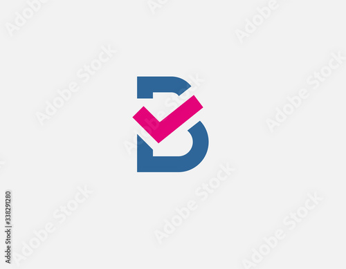 Creative abstract blue geometric logo icon letter B and pink checkmark in the middle for your company