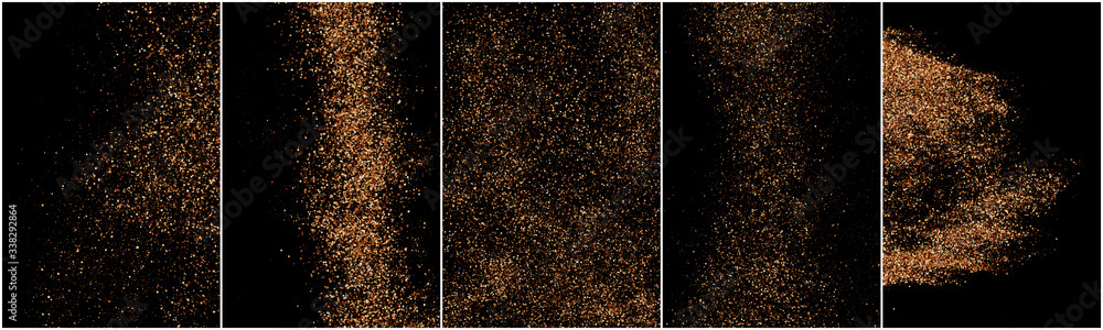 Set of Coffee Color Grain Texture Isolated on Black Background. Chocolate Shades Confetti. Brown Particles. Digitally Generated Image. Vector Illustration, EPS 10. Set of Coffee Color Grain Texture Isolated on Black Background. Chocolate Shades Confetti. Brown Particles. Digitally Generated Image. Vector Illustration, EPS 10.