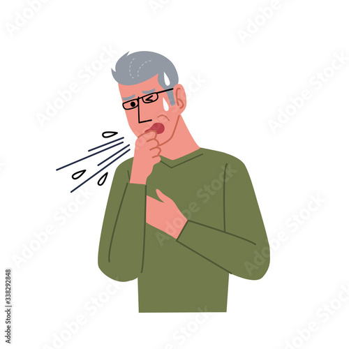 咳をするシニア　男性　コロナウイルス　イラスト　セット

