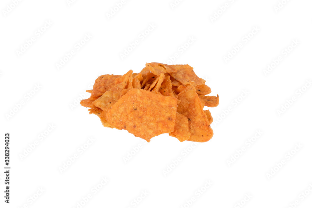 spicy triangular potato chips isolated spicy triangular potato chips isolated