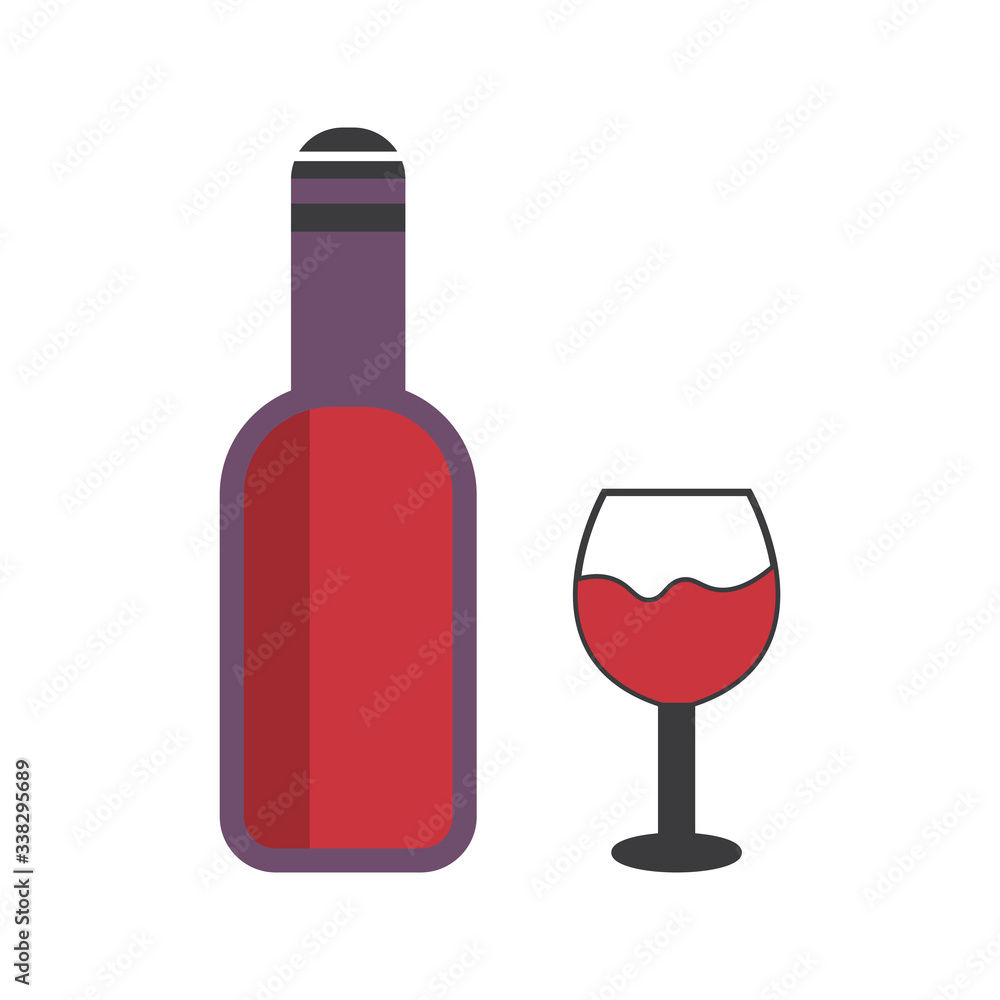 wine glass and bottle icon vector on white background. wine bottle and glass symbol illustration template color editable wine glass and bottle icon vector on white background. wine bottle and glass symbol illustration template color editable
