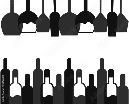 wine glass and bottle icon vector on white background. wine glass and bottle symbol illustration template color editable