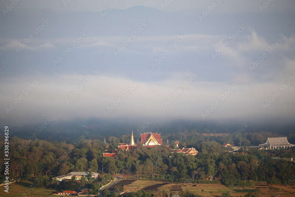The fog at the viewpoint of Wat Phra That Doi leng at Phrae, Thailand