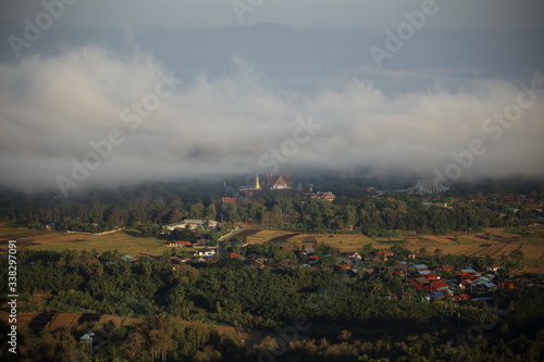 The fog at the viewpoint of Wat Phra That Doi leng at Phrae  Thailand