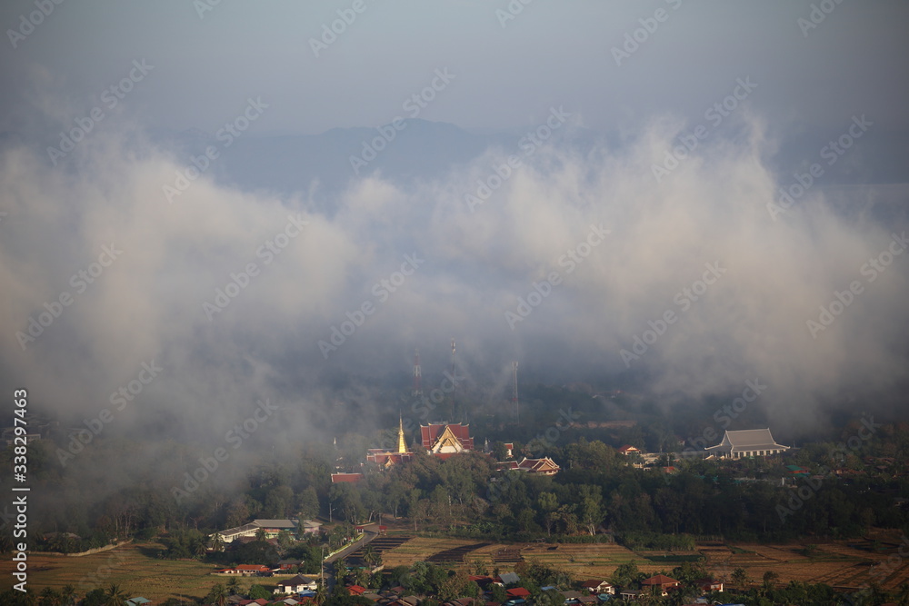The fog at the viewpoint of Wat Phra That Doi leng at Phrae, Thailand