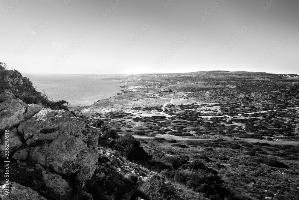 Aerial vew on the land. Cyprus. Black and white