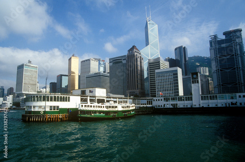 Boat at dock in Hong Kong Harbor