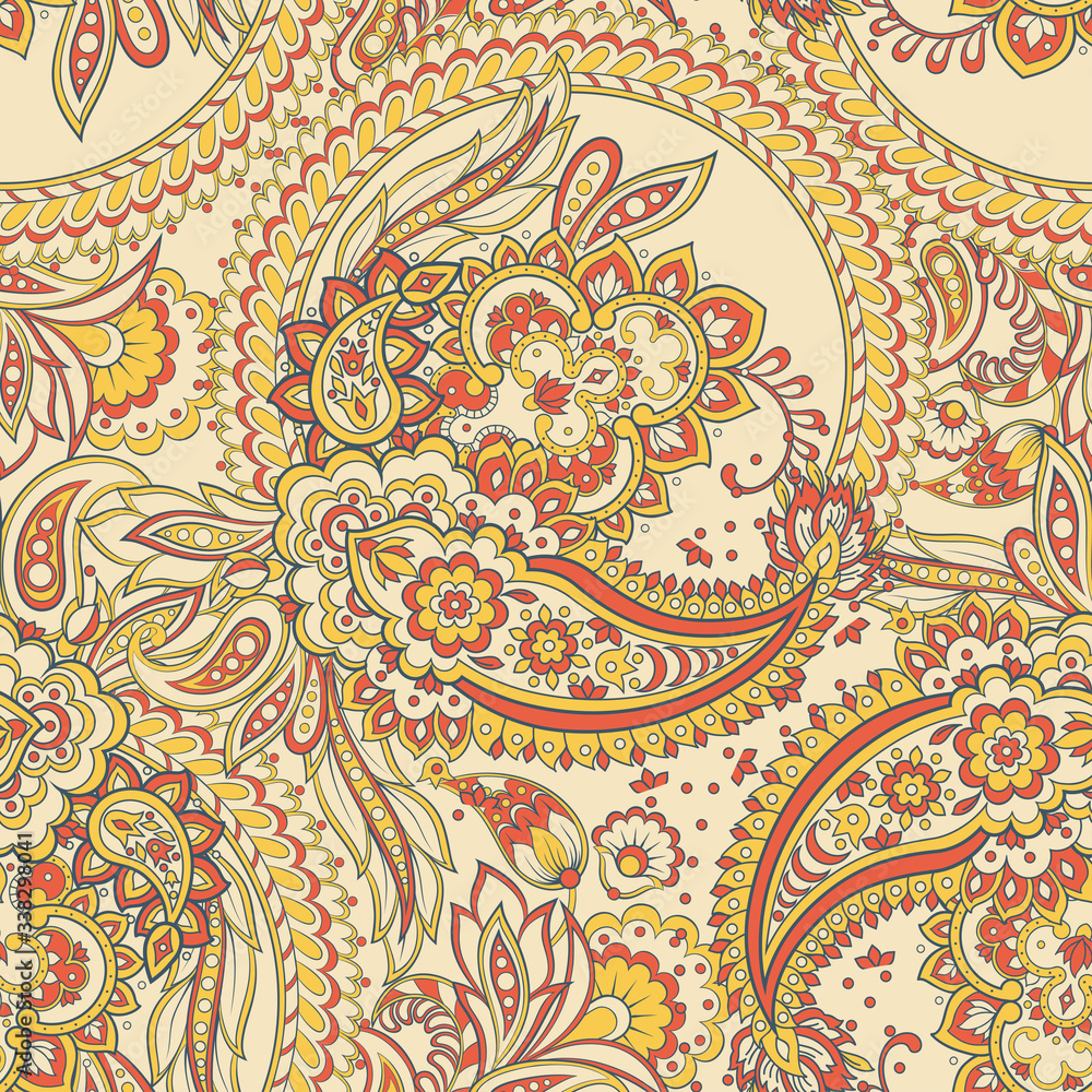 Paisley vector seamless pattern. Vintage floral illustration in batik style