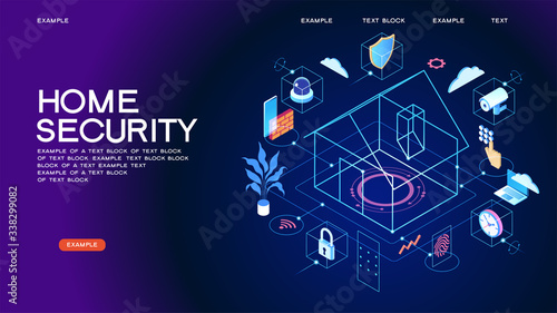 Security control concept. Secure infographic. Concept with technology system. 3d isometric vector illustration.