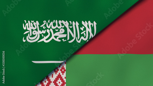 The flags of Saudi Arabia and Belarus. News, reportage, business background. 3d illustration photo