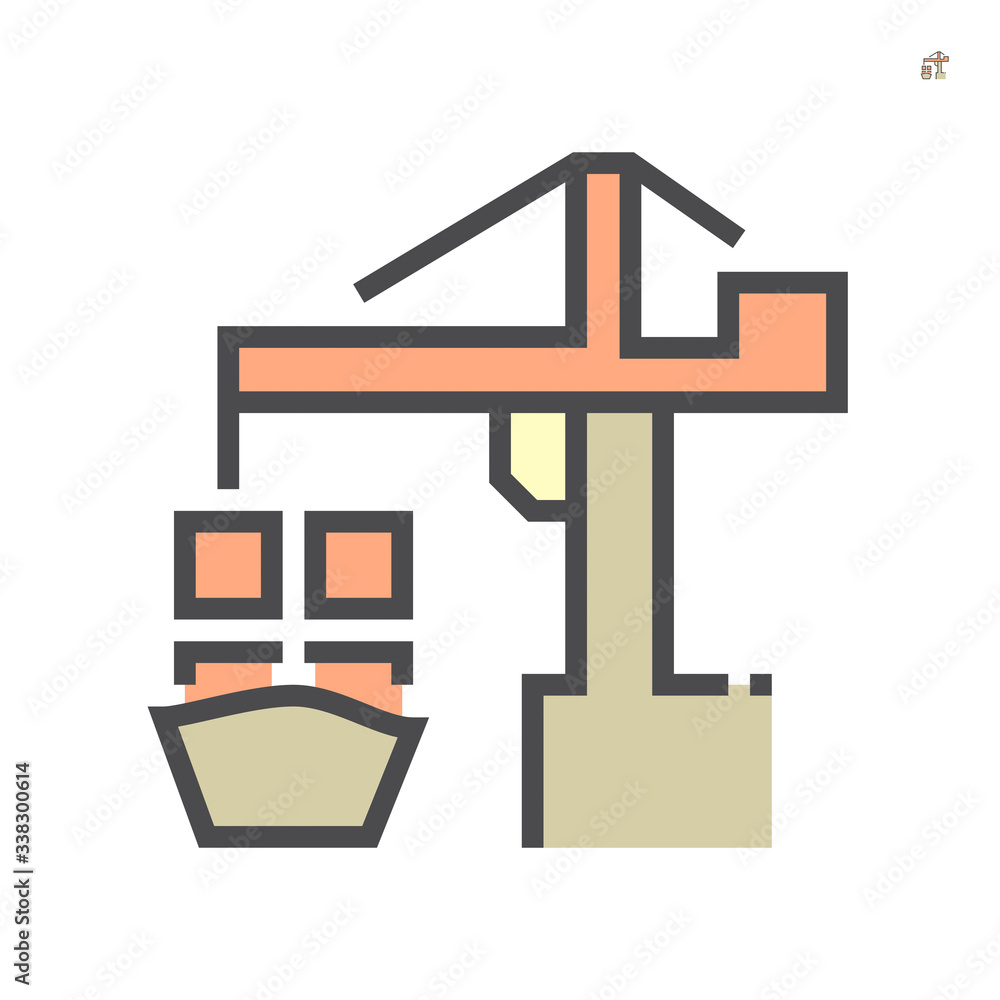 Crane and cargo ship icon, 64x64 perfect pixel and editable stroke.