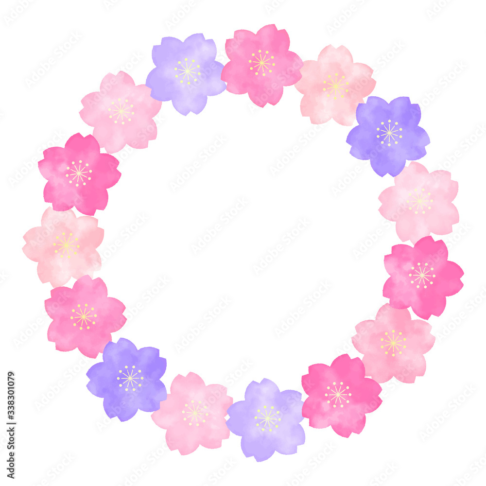 Wreath of cherry blossom watercolor illustration Wreath of cherry blossom watercolor illustration