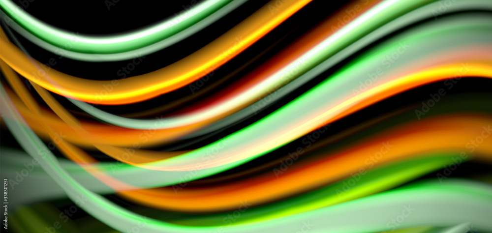 Abstract silk smooth lines on black, multicolored liquid fluid rainbow style waves on black Abstract silk smooth lines on black, multicolored liquid fluid rainbow style waves on black