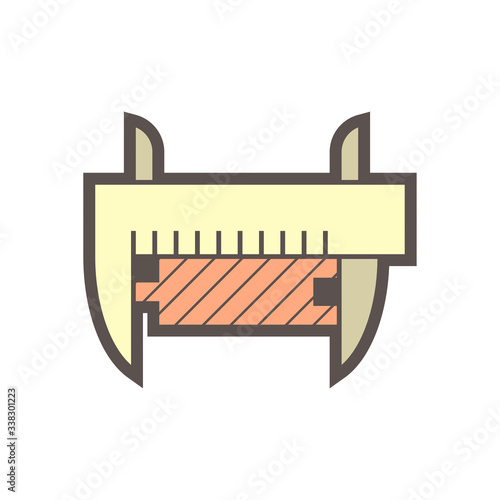 Measurement icon. Consist of Wood floor material and vernier caliper. That floor material test and quality inspection for quality work of floor finishing material construction or installation work.